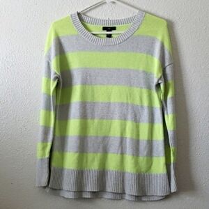 GAP Neon Yellow and Light Gray Striped High Low Sweater Size M